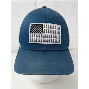 Columbia Fitted S/M Tree Flag Mesh Trucker Ball Cap/Hat Blue White Flexfit